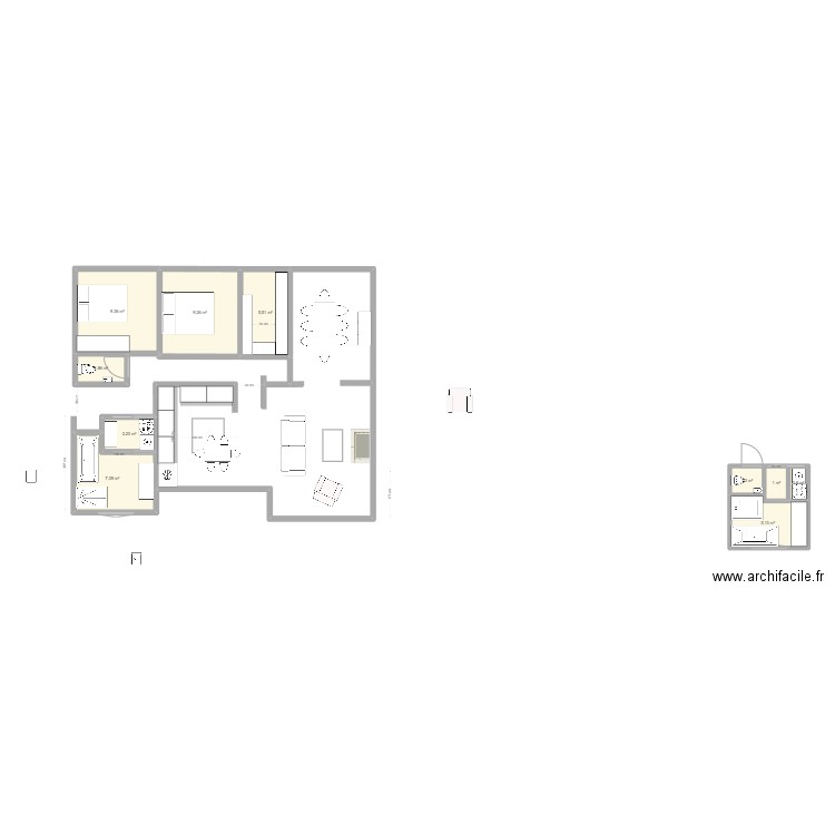 SDB sdb arriere. Plan de 10 pièces et 43 m2