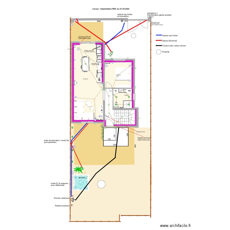 LEROUX Plans électricité RDC 21.05.2023. Plan de 3 pièces et 55 m2