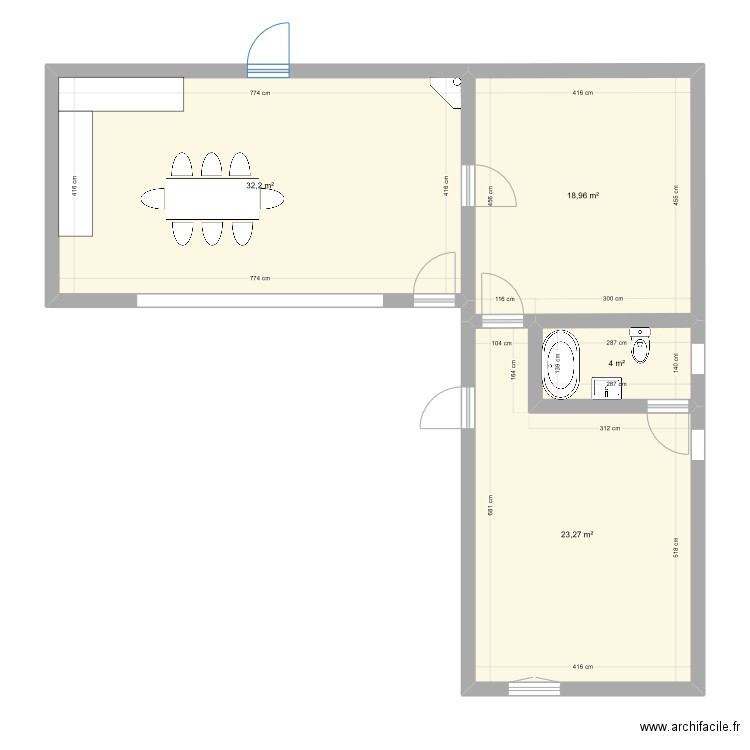 maison rdc. Plan de 4 pièces et 78 m2