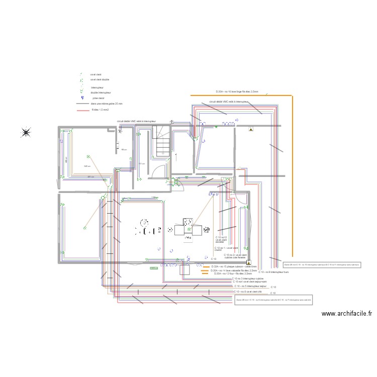 APRES rdc maison Thomery 2 sdd circuit élect va et vient et interrupteur. Plan de 0 pièce et 0 m2