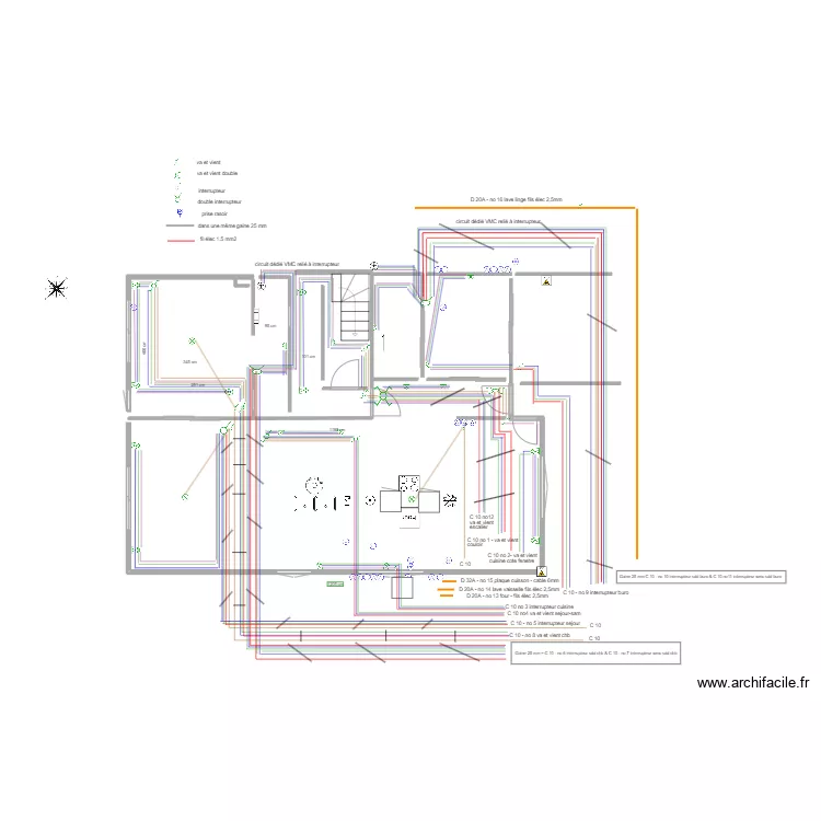 APRES rdc maison Thomery 2 sdd circuit &eacute;lect va et vient et interrupteur. Plan de 