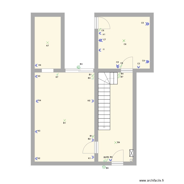IMPLANTATION RDC SOMBREFFE. Plan de 4 pièces et 57 m2