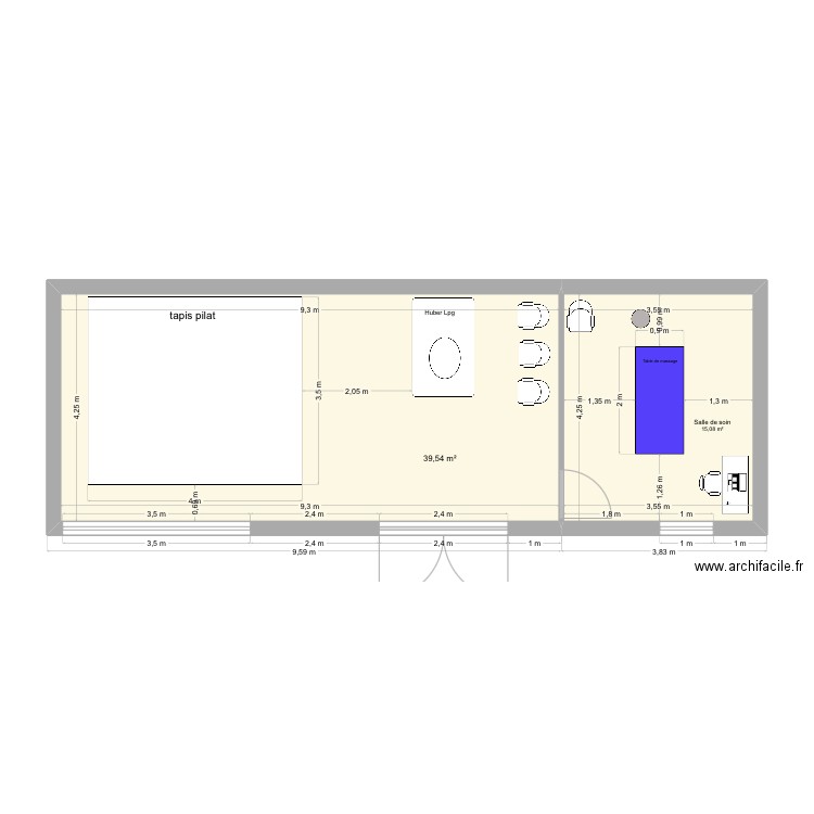 Cabinet. Plan de 2 pièces et 55 m2