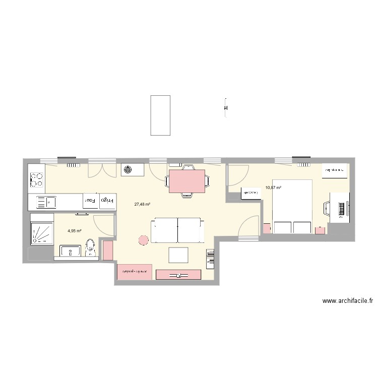 chambre 2. Plan de 9 pièces et 44 m2