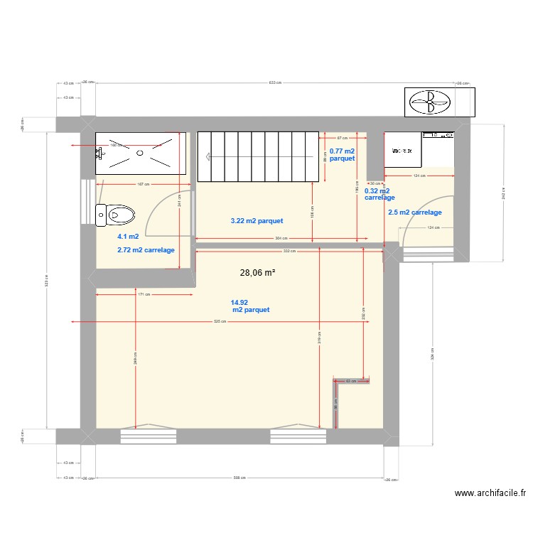 Melandrelle 1er V3 01.09.2025. Plan de 1 pièce et 28 m2