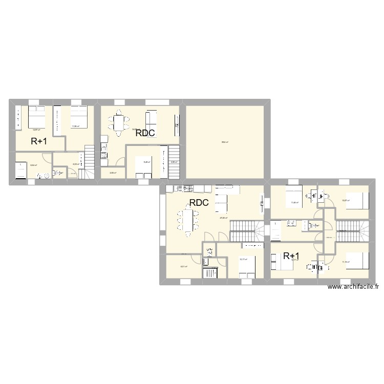 Existant RDC maison de Montelier . Plan de 21 pièces et 240 m2