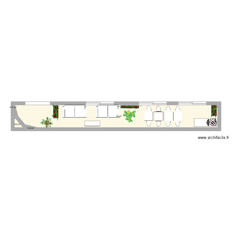 Terrasse cimella. Plan de 4 pièces et 29 m2
