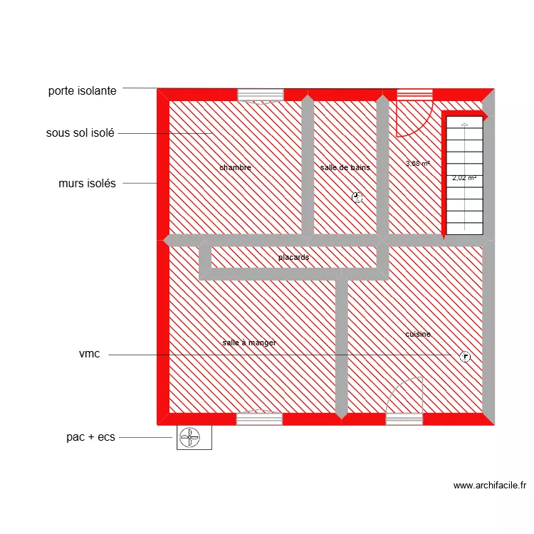 FOUCARD RDC &eacute;tape 2. Plan de 7  et 42 m²
