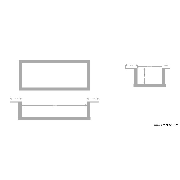 Coupe Piscine . Plan de 1 pièce et 16 m2
