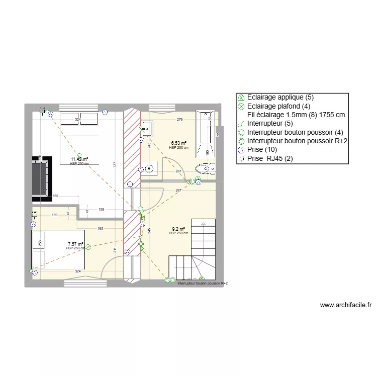 DOUVILLE - ST DYE - 1 er &eacute;tage. Plan de 4  et 34 m²