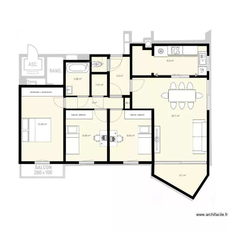 Parly 2 Type 1 3 Chambres. Plan de Parly 2 Type 1 3 Chambres. Plan de