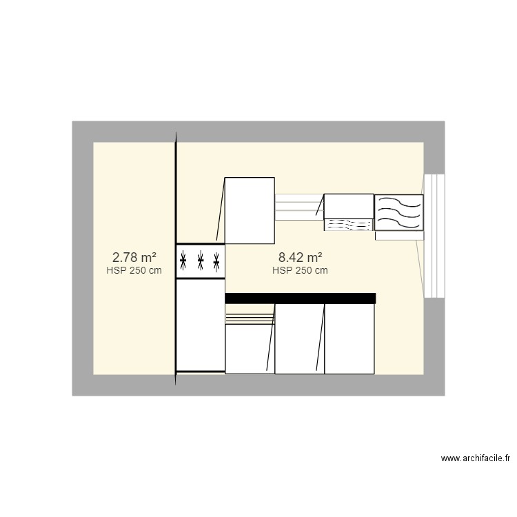 vue de face cuisine. Plan de 0 pièce et 0 m2