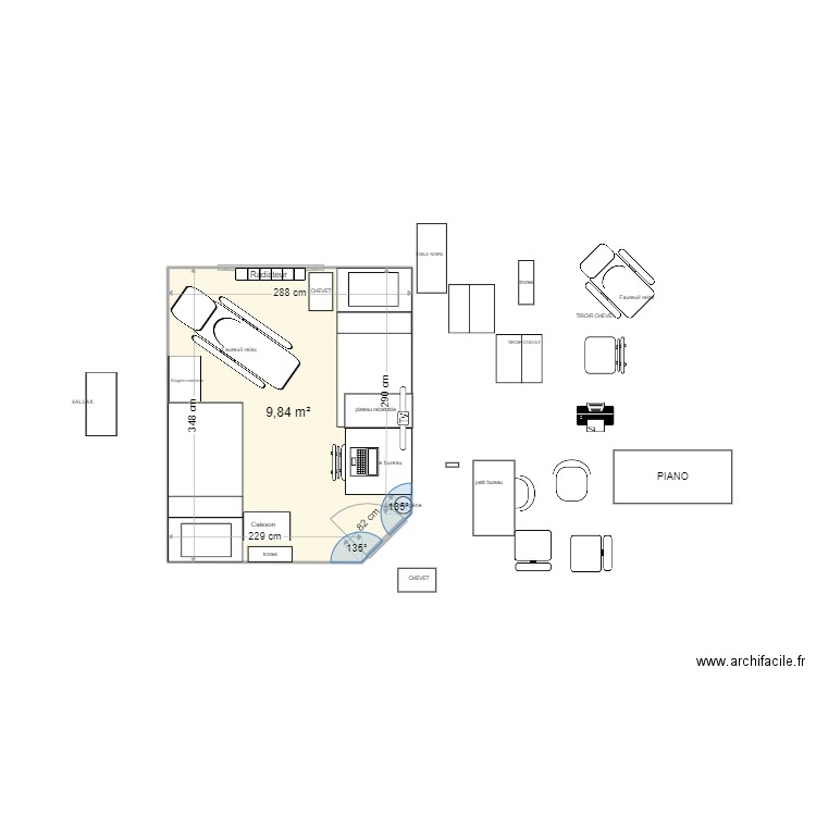 plan. Plan de 1 pièce et 10 m2