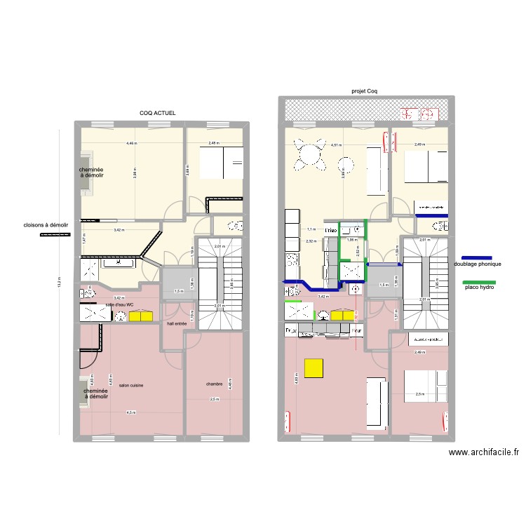 1er étage Coq avec balcon. Plan de 19 pièces et 187 m2