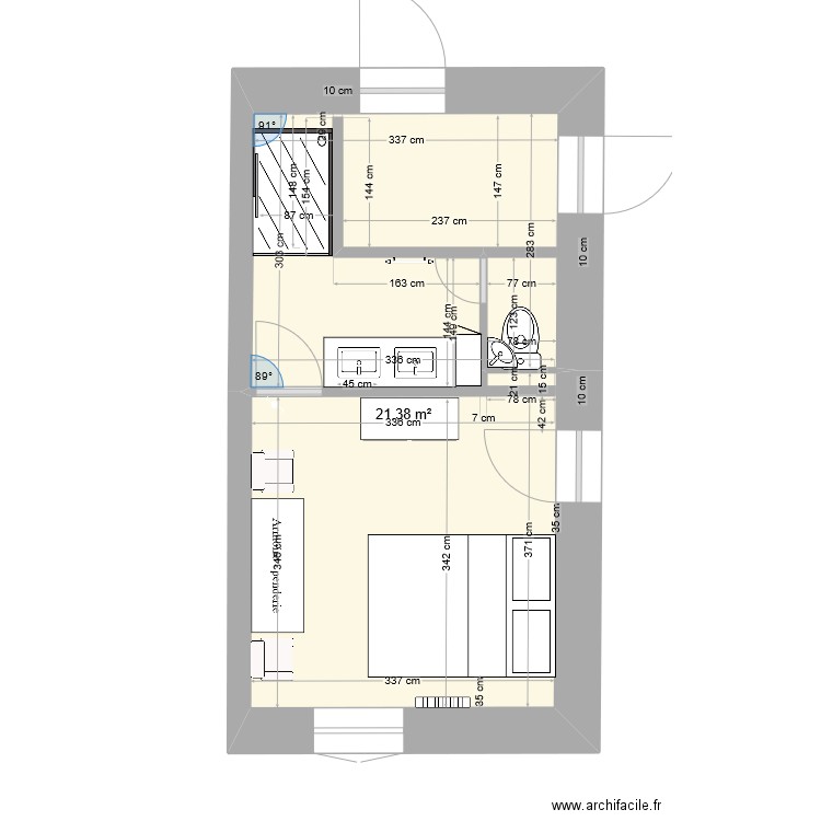 RDC Petit Rezole - Coin Entrée/Parents Version 4. Plan de 1 pièce et 21 m2