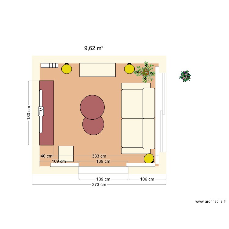 Salon. Plan de 1 pièce et 10 m2