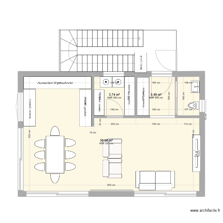 plan rez 2. Plan de 3 pièces et 46 m2