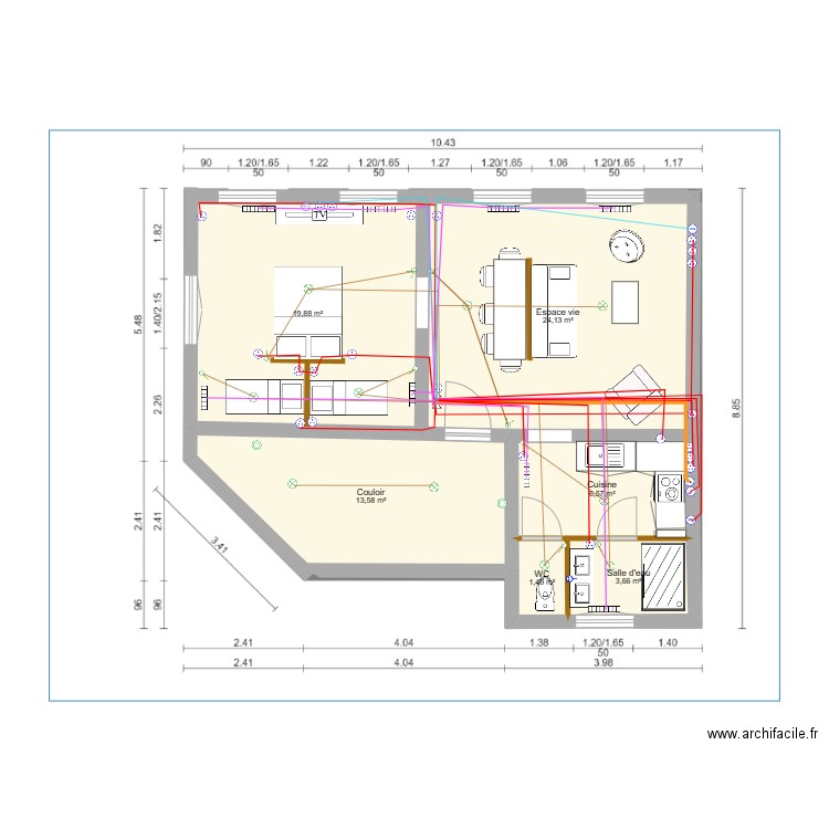 Khédive 1. Plan de 6 pièces et 69 m2