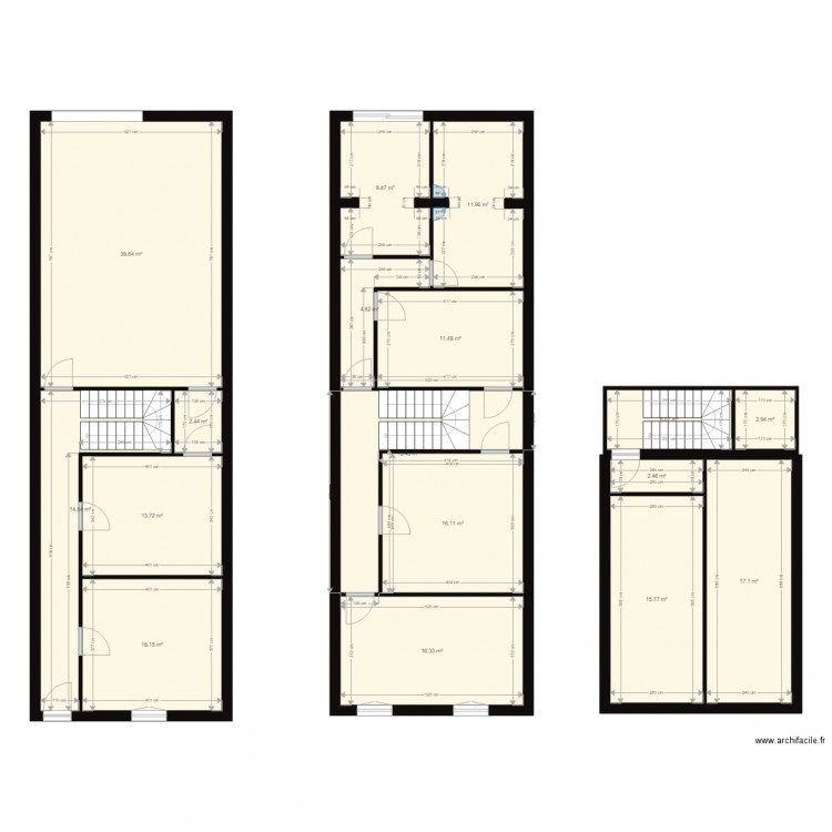 73 peyronnet. Plan de 17 pièces et 214 m2