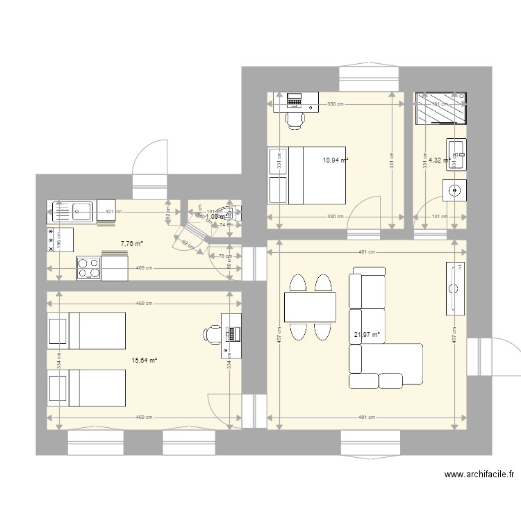 3 PIECES RDC. Plan de 0 pièce et 0 m2