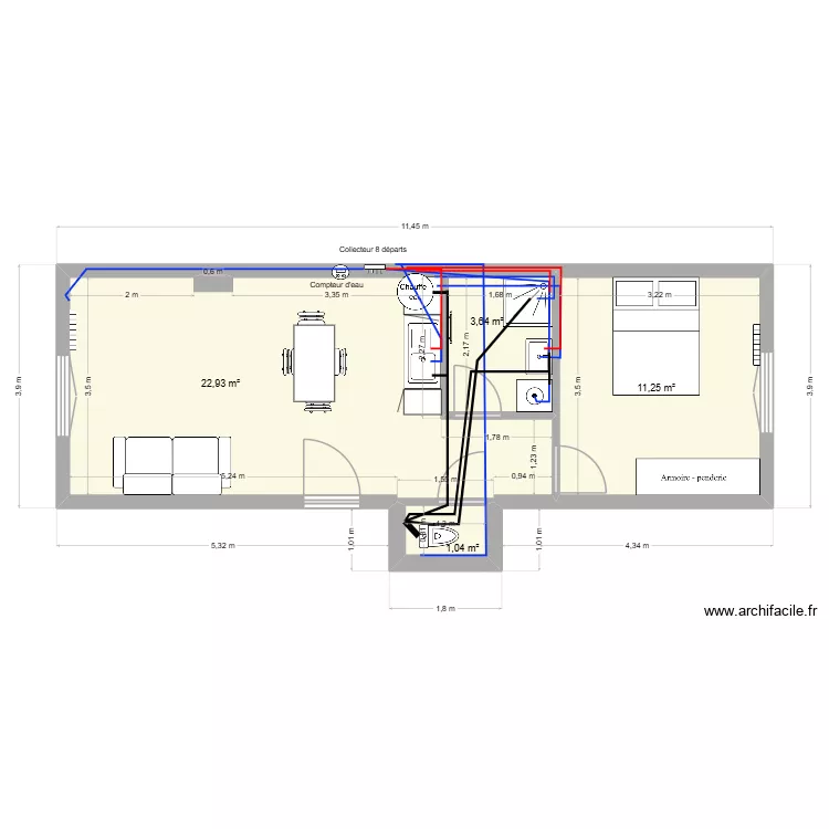 plan coupe. Plan de 4  et 39 m²