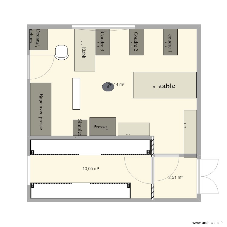 atelier 2. Plan de 3 pièces et 39 m2