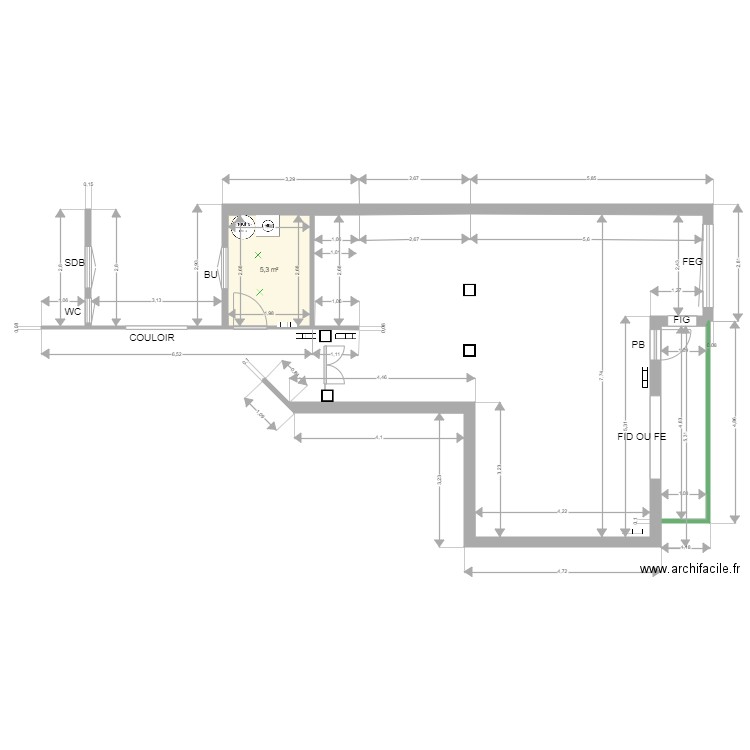 CUISINE  SEJOUR v3. Plan de 1 pièce et 5 m2