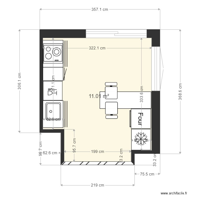 cuisine JC6. Plan de 1 pièce et 11 m2