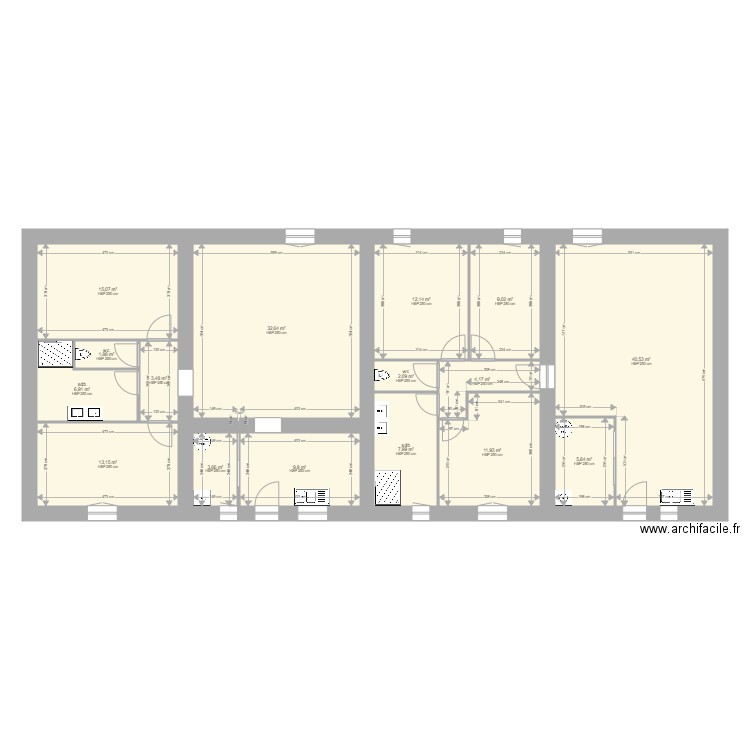 plan projet plomberie. Plan de 16 pièces et 180 m2