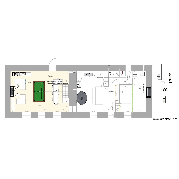 Sibinel Rez de chaussee Four Pizza gauche table long - definitif. Plan de 2 pièces et 95 m2