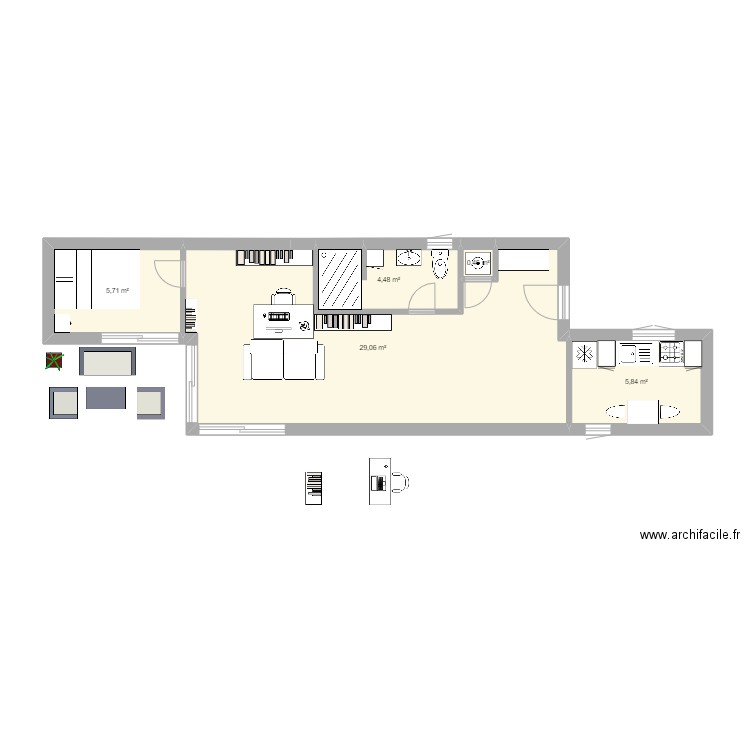 Container 40 feet essai 13. Plan de 5 pièces et 46 m2