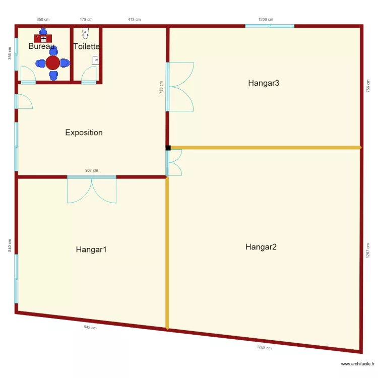 hangar cloisonn&eacute; Q10. Plan de 