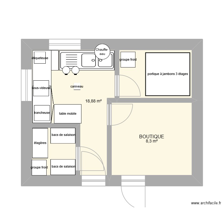 labo. Plan de 2 pièces et 27 m2