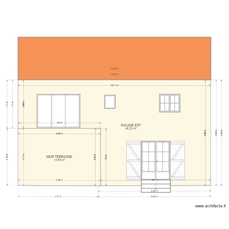 Façade sud. Plan de 0 pièce et 0 m2