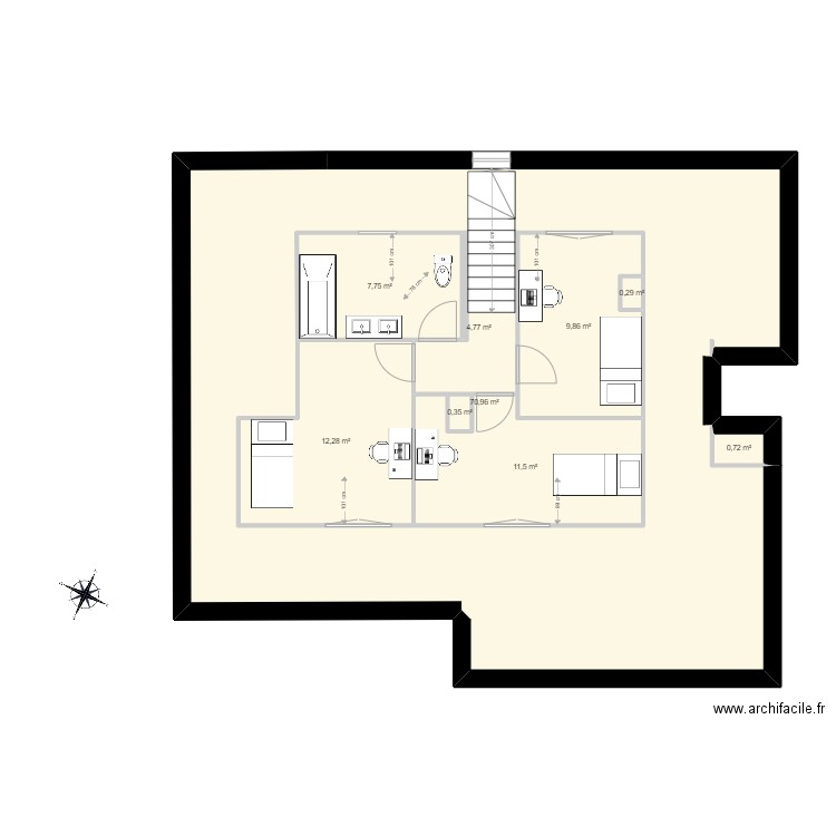 Maison Béranger version combles V2. Plan de 9 pièces et 168 m2