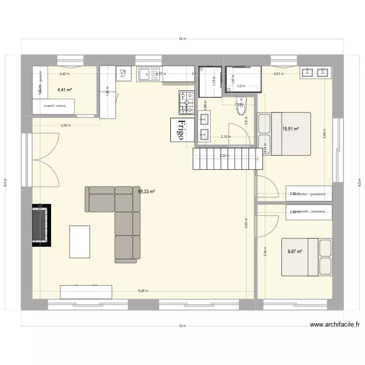 Maison 2. Plan de 4  et 95 m²