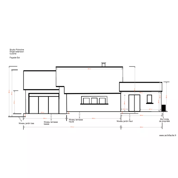 Studio Picholine Projet extension cuisine Fa&ccedil;ade est . Plan de 