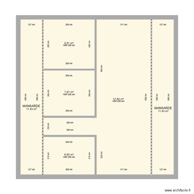 Ebauche 1. Plan de 6 pièces et 77 m2