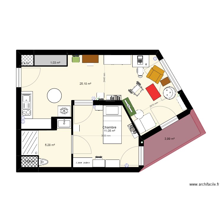 Appart GIRANDIERE Meubles - OPTION 5 Bis. Plan de 7 pièces et 47 m2