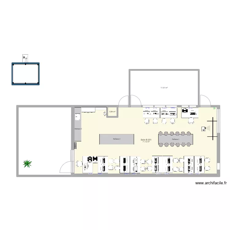 Salle E201 avant dépose paillasse. Plan de Salle E201 avant dépose paillasse. Plan de