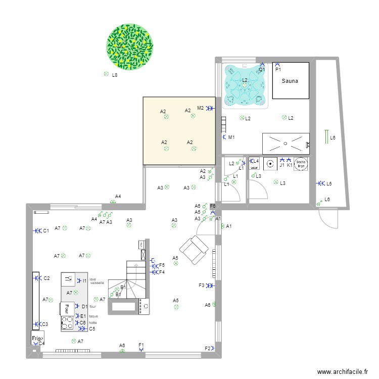 SOHIER rez pa et Celine. Plan de 6 pièces et 74 m2