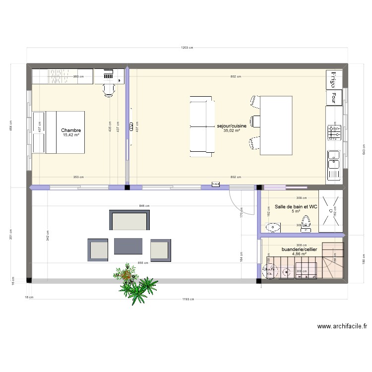 rez de jardin MO HFS evo2. Plan de 4 pièces et 60 m2