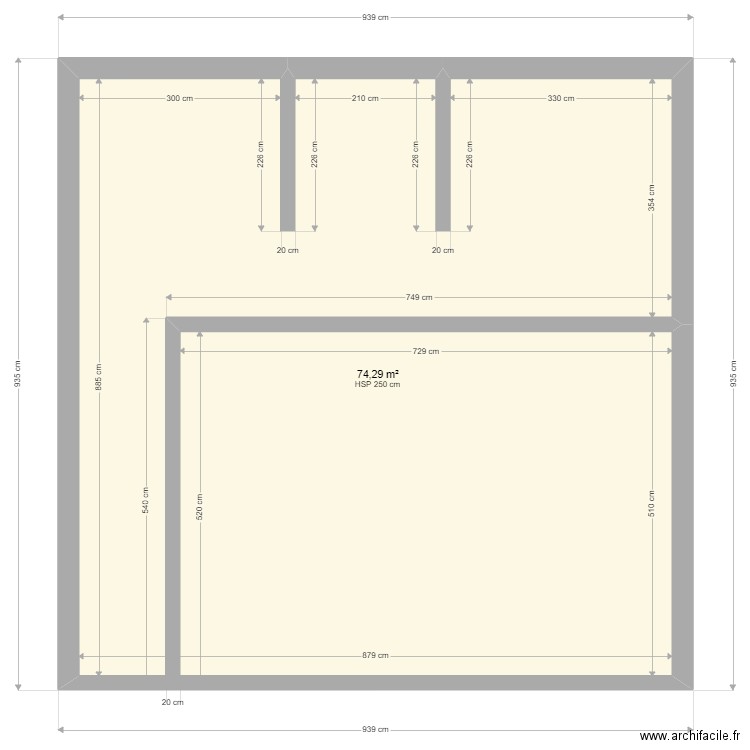 MAIRIE EXISTANT. Plan de 1 pièce et 74 m2