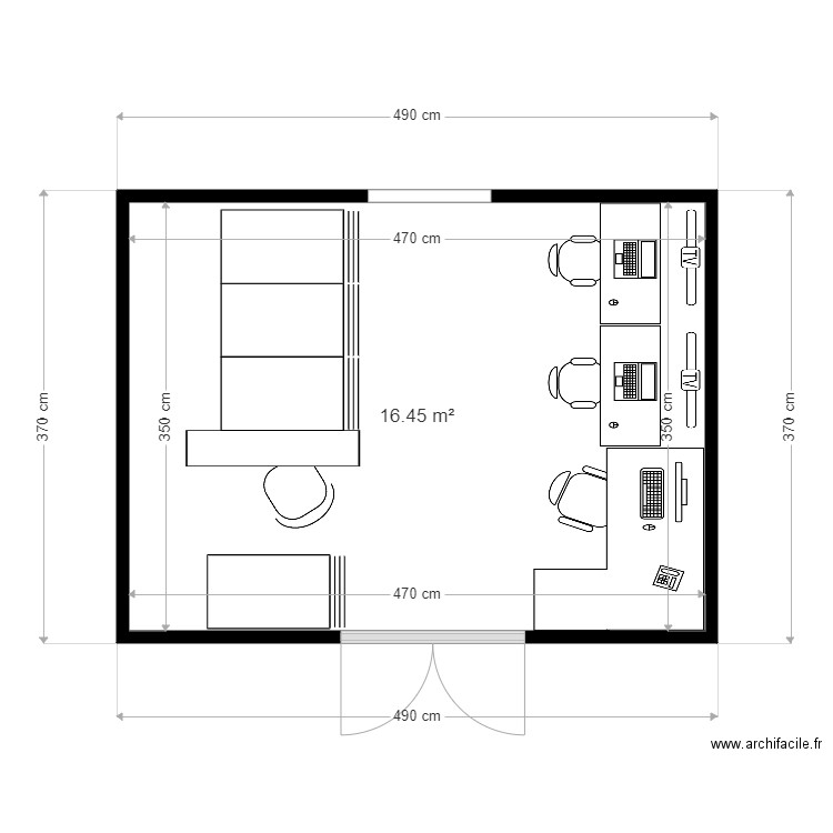 Fort B V1. Plan de 1 pièce et 16 m2