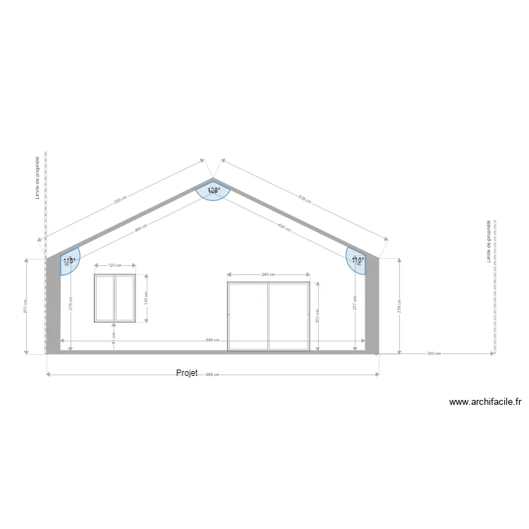 Fa&ccedil;ade sud ouest. Plan de 