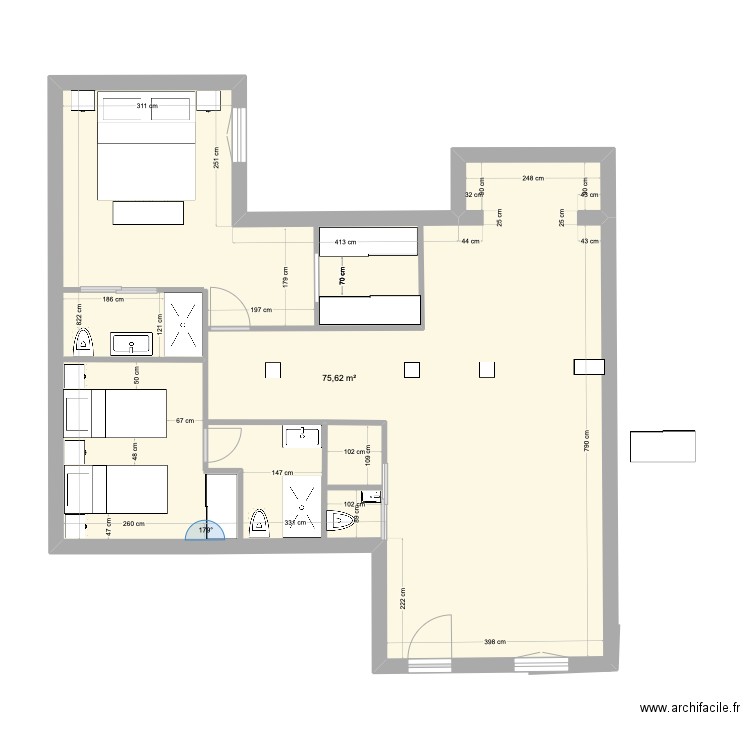 castello 44  opcion 2. Plan de 1 pièce et 76 m2