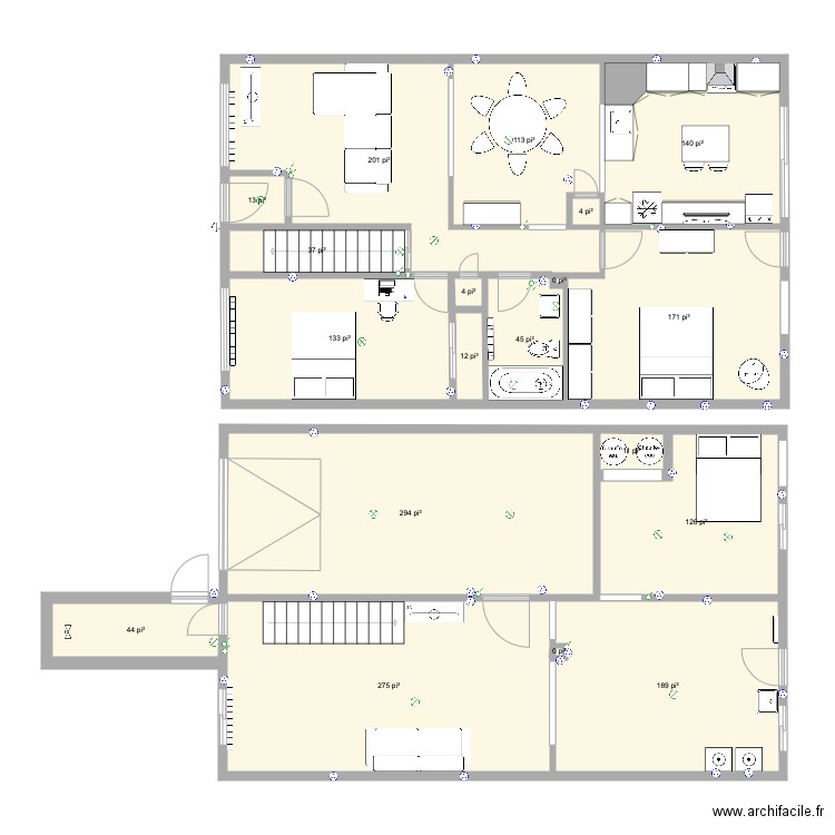 Plan Duplex Cuisine switch. Plan de 19 pièces et 168 m2