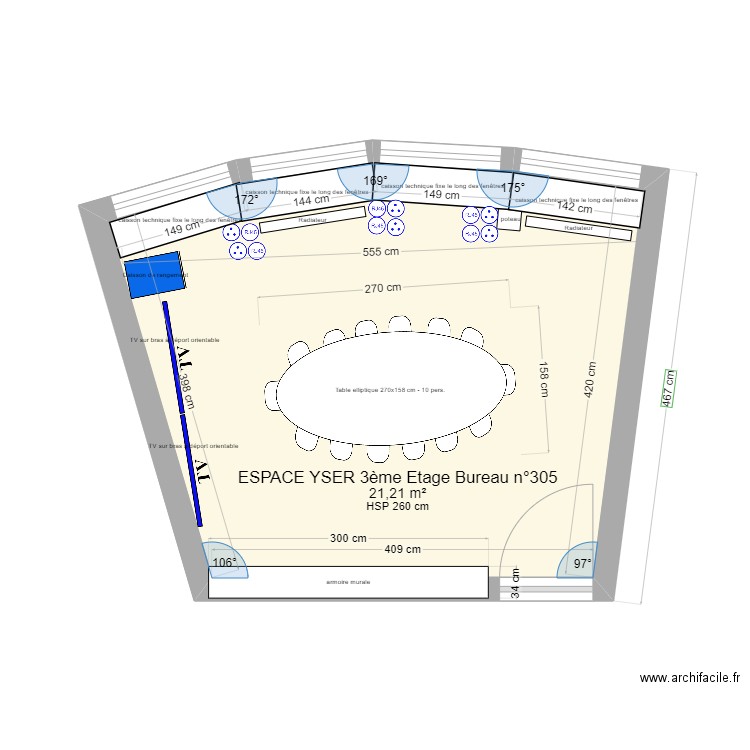 ESPACE YSER 3ème Etage Bureau n°305 V1  08 02 2023. Plan de 1 pièce et 21 m2