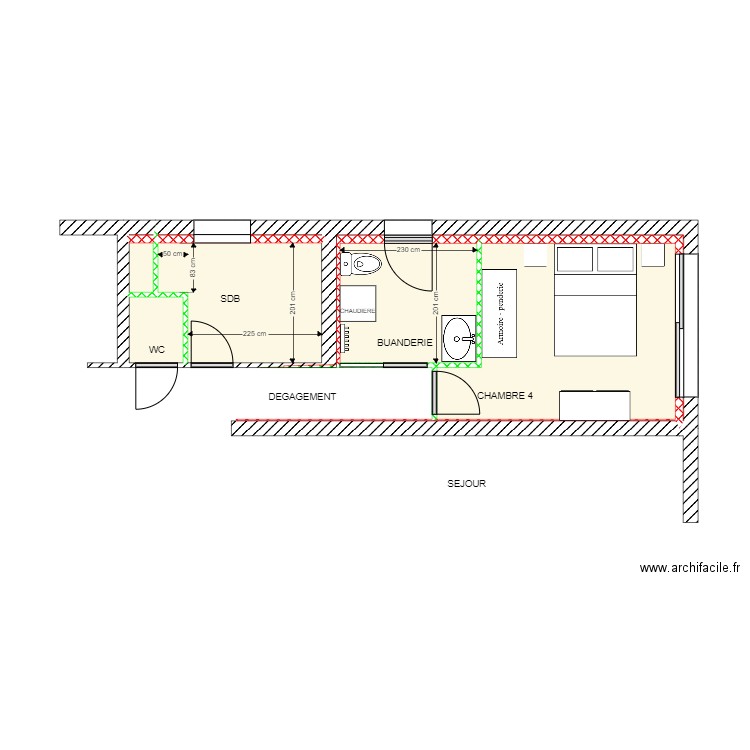 BELMONTE CHAMBRE SDB  BUANDERIE COTE. Plan de 7 pièces et 21 m2