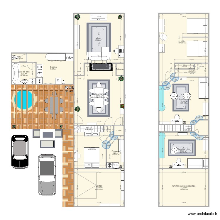 Plan maison. Plan de 17 pièces et 167 m2